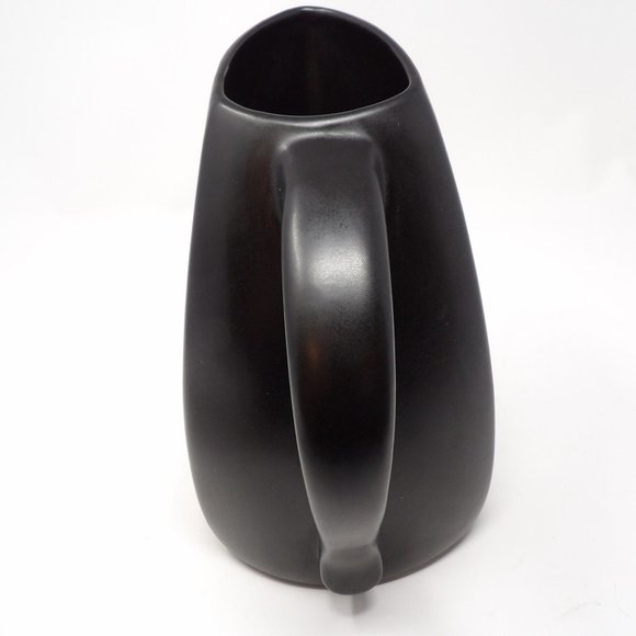 Vintage Black Tone on Tone Glazed Ceramic Pitcher Matte with Glossy Stripes Uniq - Picture 3 of 10